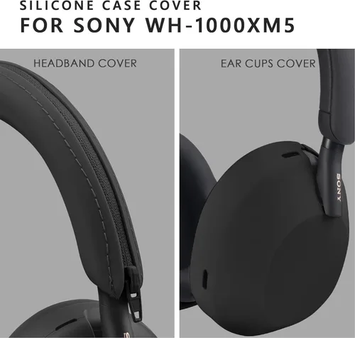 Vista 4 de Funda de silicona para Sony WH-1000XM5, Sony xm5 Wireless Headphones Funda protectora, color negro