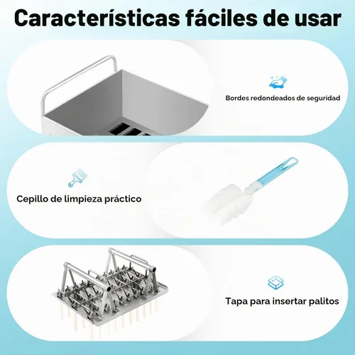 Vista 7 de Kit de moldes de helado de acero inoxidable de 30 piezas, soporte para palitos de helado de piruleta de helado con cubierta soporte para palo, molde