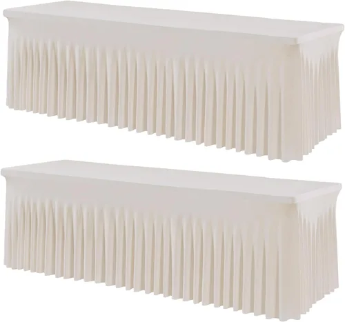 Vista 81 de Paquete de 2 manteles de elastano azul bebé para mesas rectangulares de 6 pies, manteles elásticos de 6 pies, falda de escritorio para fiestas