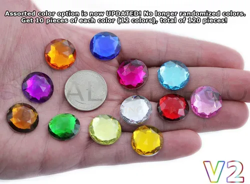 Vista 2 de Joyas de diamantes de imitación acrílicos redondos con parte trasera plana de 0.709 in, adornos de gemas de plástico para cosplay, disfraces