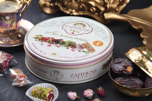 Vista 8 de Zaitoune Turkish Delight Mix - 9 onzas Revestimientos de lujo de granada, pistacho, coco, kataifi y rosa Auténtico surtido de dulces Lokum