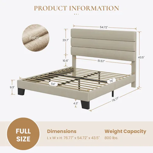 Vista 2 de SHA CERLIN Base de cama de plataforma completa con cabecera de tela tapizada, base de colchón con fuerte soporte de listones de madera, no necesita