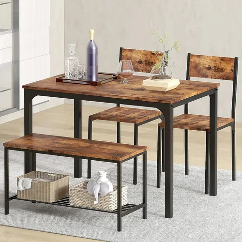 Vista 3 de DlandHome Juego de mesa de comedor para 4 mesas de cocina, mesa de cocina con sillas, juegos de mesa de comedor y sillas, mesa de comedor Retro