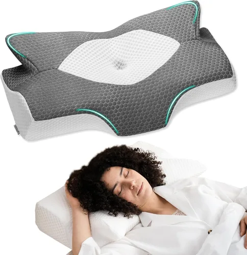 Vista 14 de Almohadas cervicales de espuma viscoelástica Elviros para el dolor de cuello y hombros, almohada para el cuello para dormir, almohadas para dormir