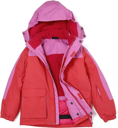 Vista 18 de Chaqueta de esquí impermeable para niñas, chaqueta de snowboard para exteriores, resistente al viento, con forro polar, abrigo de nieve cálido