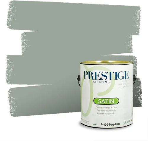 Vista 267 de Prestige Paints - Pintura exterior e imprimación en uno, 1 galón, plano, compatibilidad comparable con el color menta «Whipped Mint» de Behr