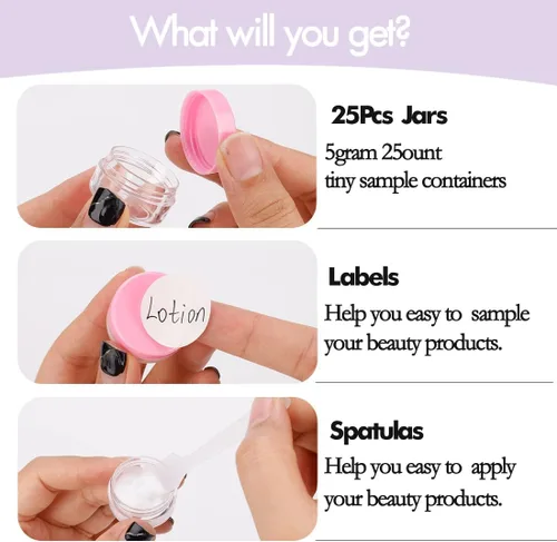 Vista 42 de Envases de muestra de 5 gramos con tapas, 25 unidades Envases de muestra de 5 ml, envases cosméticos vacíos con tapas, envases de viaje pequeños