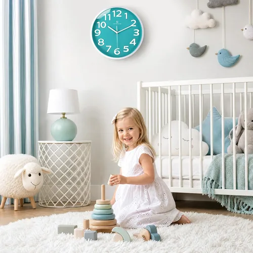 Vista 17 de Lafocuse Reloj de pared azul con números 3D de 12 pulgadas para decoración de sala de estar, moderno reloj de pared de cocina funciona