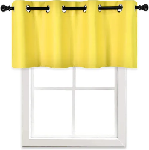 Vista 4 de DECOVSUN Cenefa de cortina opaca amarilla brillante para ventanas de cocina, cenefa opaca con ojales para dormitorio, cenefa corta y recta para sala