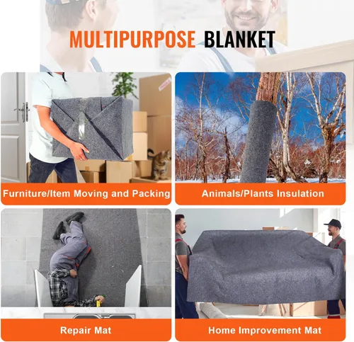 Vista 6 de VEVOR Mantas de Mudanza, 72" x 54", Peso de 21 lbs/dz, 12 Paquetes, Manta de Embalaje de Algodón Reciclado Profesional, Almohadillas Grandes