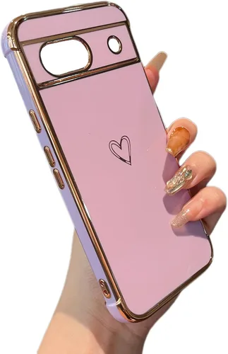 Vista 106 de ZTOFERA Funda diseñada para Google Pixel 7a, bonito diseño de corazones de amor con borde chapado y protección de lente de cámara, para Google Pixel