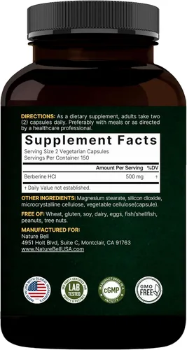 Vista 8 de NatureBell Berberine 500mg - 300 Capsules - 97% Pure Berberine HCl - 5:1 Root Extract of Berberis Aristata - Antioxidant, Alkaloid & Adaptogenic