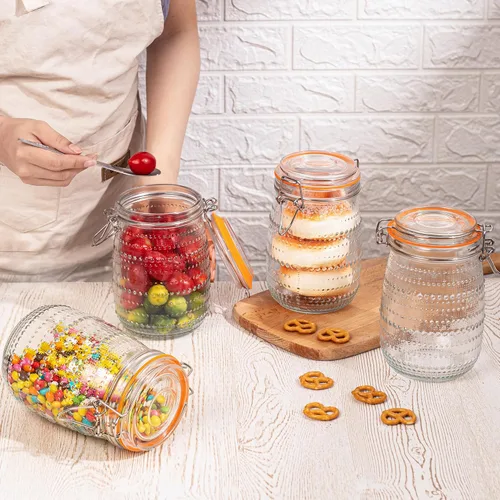 Vista 5 de WACOI Tarros de vidrio tipo Mason de 32 onzas con tapas herméticas, paquete de 6, tarros de boca ancha para conservas con tapas de clip