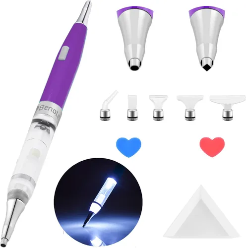 Benote Diamond Art - Taladro 2.0 con puntas adhesivas de metal, accesorios de diamante y pintura, cabezales de repuesto y cera - B7 morado