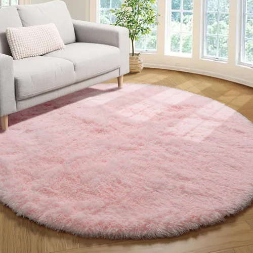 Vista 8 de ONASAR - Alfombra redonda rosa claro de 2 pies, esponjosa, lavable, tapete de gato o perro, suave, afelpada, peluda, tapete circular para dormitorio