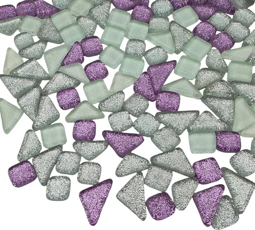 Azulejos de mosaico de vidrio brillante con purpurina irregular al azar de 1.1 libras para manualidades a granel, juego de piezas de mosaico de