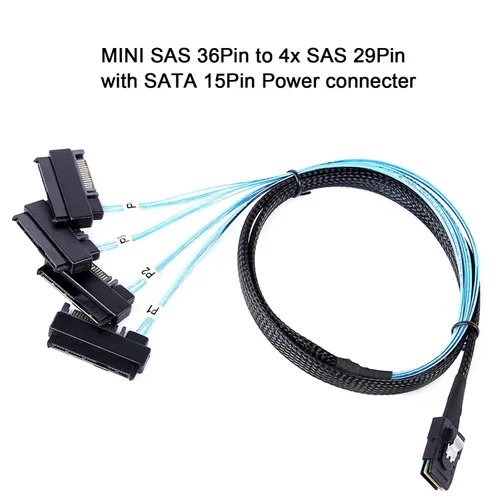 Vista 4 de Cable Mini-SAS a SAS: 0,5 M SFF-8087 a SAS SFF-8087 a SFF-8482 x4 con cable adaptador de alimentación SATA (1,6 pies)