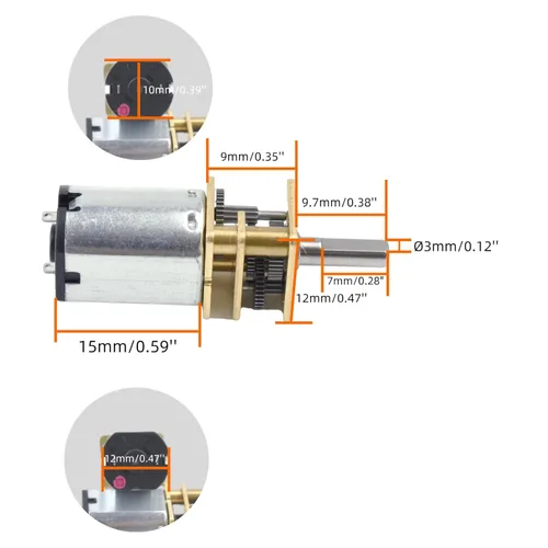 Vista 2 de CHANCS Motor de reducción micro N20 DC 3V 138RPM Reducción de velocidad Mini motor DC Gear Motor para coche RC, modelo de robot 3PCS