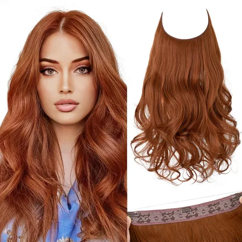 Vista 27 de SARLA Extensiones de cabello con alambre invisible con 3 clips, postizo sintético corto, ondulado, rizado, diadema ajustable transparente