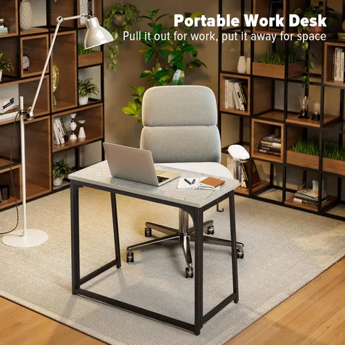 Vista 56 de WOHOMO Escritorio plegable de mármol sintético blanco, escritorio pequeño de 31.5 pulgadas para espacios pequeños con patas doradas, escritorio