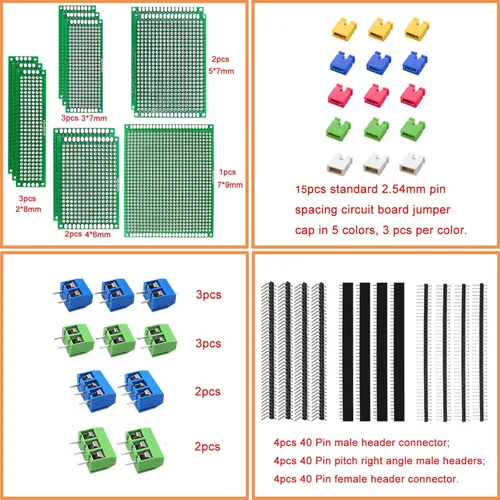 Vista 2 de 48 piezas de kit de placa PCB de doble cara para soldadura DIY y prototipos de placas de circuito para proyectos electrónicos, compatible con kits