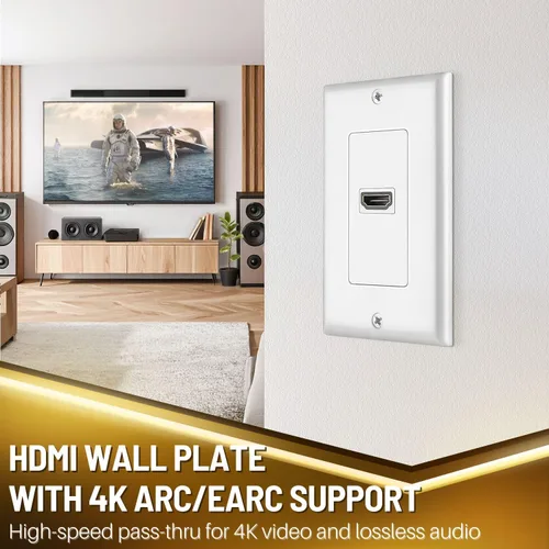 Vista 2 de TNP - Placa de pared HDMI – 1 puerto HDMI enchufe panel de montaje decorativo placa frontal con 4K UHD ARC/eARC Ethernet Pass-Thru soporte