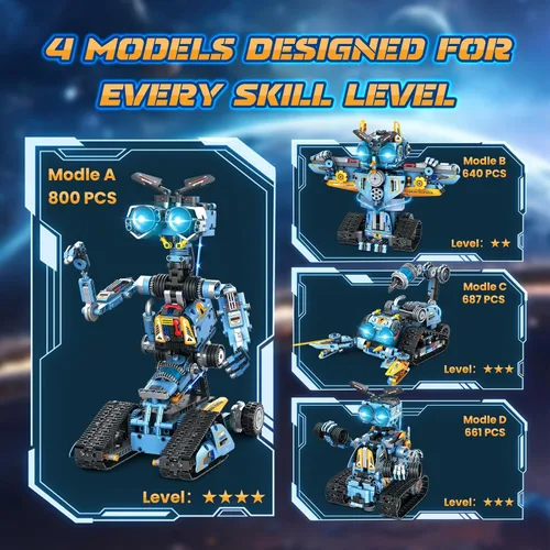 Vista 6 de OKKIDY Juguetes de construcción de robot para niños, 4 en 1 recargable con control remoto RC robótica STEM Kit de bloques de construcción RC