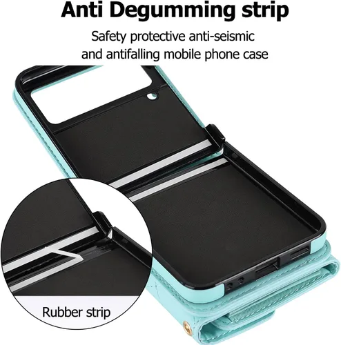 Vista 6 de Asuwish Funda para teléfono Samsung Galaxy Z Flip 4 5G 2022 con bloqueo RFID, correa cruzada para muñeca, soporte para tarjeta de crédito, cordón