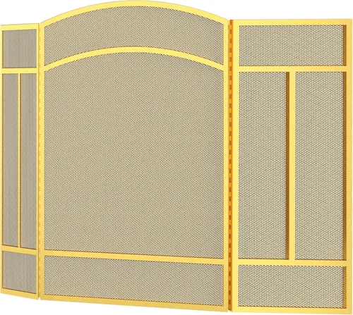 Vista 9 de Pantalla para chimenea Fire Beauty de 3 paneles, hierro forjado, 122 cm (L) x 74 cm (H), cubierta protectora contra chispas (Dorado Pulverulento)