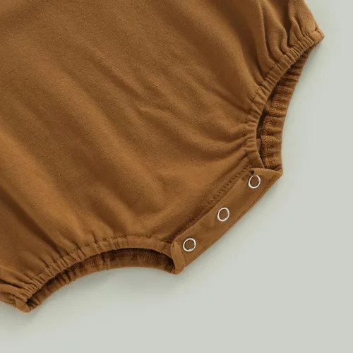 Vista 7 de Enterizo de manga corta para bebés niños y niñas, de gran tamaño, color sólido, con bolsillo, traje