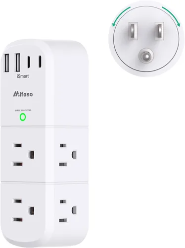 Vista 7 de PD20W - Extensor de salida USB, con enchufe giratorio, 6 enchufes múltiples de CA y 3 puertos USB (2 C), divisor espaciado de regleta giratoria de 3