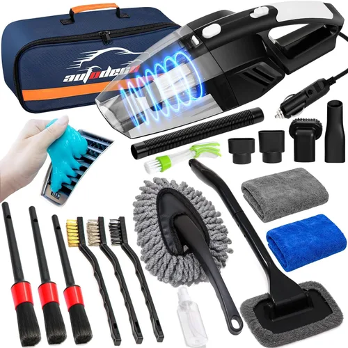 Vista 13 de AUTODECO Kit de limpieza para auto de 41 piezas Kit de limpieza y detalle interior con aspiradora de mano de alta potencia, cubo plegable