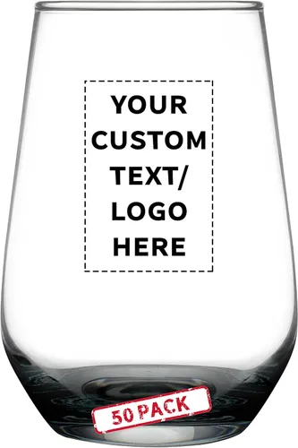 Vista 25 de DISCOUNT PROMOS Juego de copas de vino de Silicia de 10 vasos sin tallo, 16 onzas, texto personalizado, logotipo, transparente, similar a un orbe