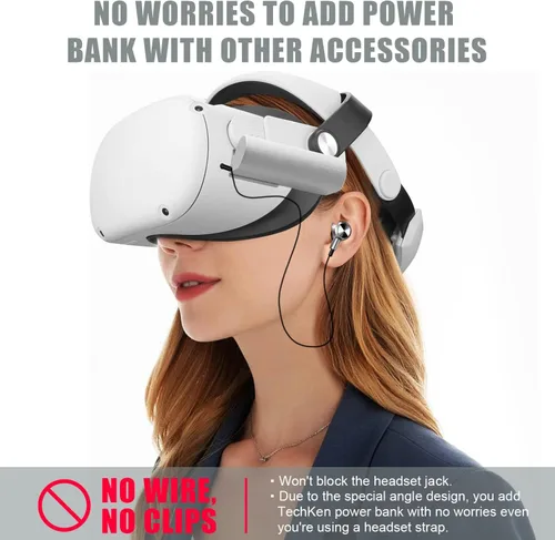 Vista 8 de TechKen Almohadilla facial VR para Oculus Quest 2 y batería de 5000 mAh para Oculus Quest 2