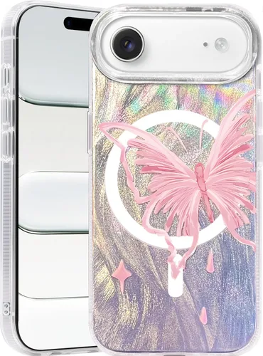 Vista 585 de I-MGAE-IN-AR - Funda diseñada para iPhone 12 y 12 Pro, diseño de mariposa plateada brillante, funda protectora de poliuretano termoplástico, suave