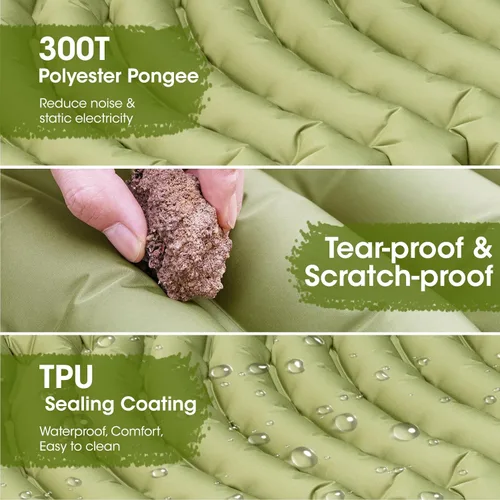 Vista 2 de Colchoneta de dormir para camping, almohadilla de dormir autoinflable, extra gruesa, con almohada con bomba de pie incorporada, colchoneta inflable