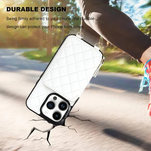 Vista 8 de Bocasal Funda tipo cartera cruzada para iPhone 14 Pro, funda de piel sintética con cremallera y bloqueo RFID, cartera tipo bolso con tapa, soporte