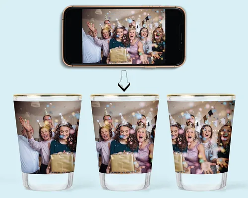 Vista 4 de Vasos de chupito personalizados con foto - Regalo personalizado con imagen, borde dorado