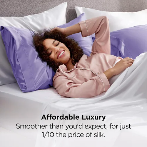 Vista 97 de Bedsure - Juego de fundas de almohada de satén tamaño king, 2 unidades - Fundas de almohada gris plateado para cabello y piel con cierre de sobre