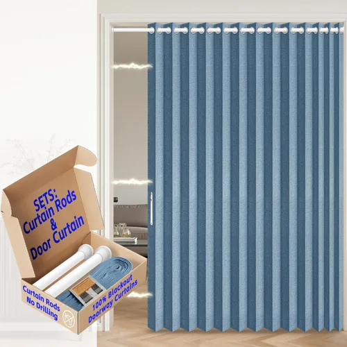 Vista 11 de AJAZZ Cortinas de puerta corredera 100% opacas para puertas, puertas de acordeón para puerta, cortina magnética para puerta para dormitorio, sala