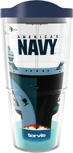 Tervis Vaso aislado de doble pared Navy Carrier hecho en Estados Unidos mantiene las bebidas frías y calientes, 24 onzas, clásico