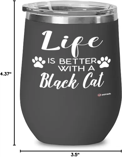 Vista 2 de Funny Black Cat - Copa de vino con diseño de gato negro, 12 onzas, acero inoxidable, color negro