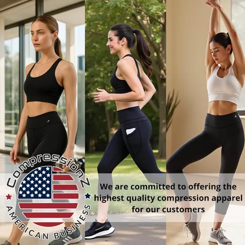 Vista 6 de CompressionZ Leggings capri de compresión de cintura alta para mujer, control de abdomen, entrenamiento, gimnasio, pilates, viajes, pantalones
