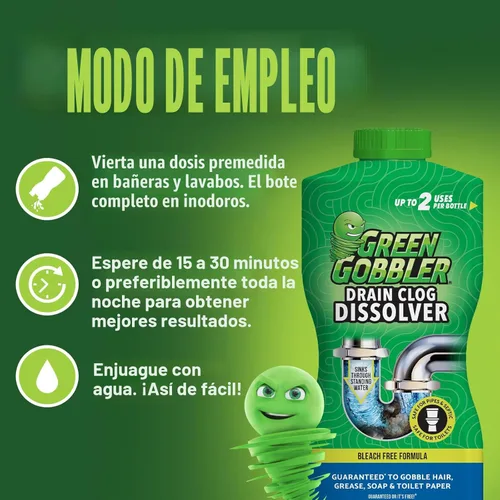 Vista 8 de Removedor de obstrucciones de drenaje Green Gobbler, disuelve cabello y grasa, abre el drenaje, 32 onzas