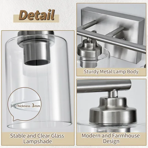 Vista 4 de SKEJAO Lámpara de tocador de baño sobre espejo, luz de tocador para baño, lámpara de pared para dormitorio, sala de estar (níquel, 2 luces)