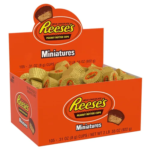 Vista 3 de REESE'S Miniatures - Tazas de chocolate con leche y mantequilla de maní, paquetes de dulces, 0.31 oz (105 piezas)