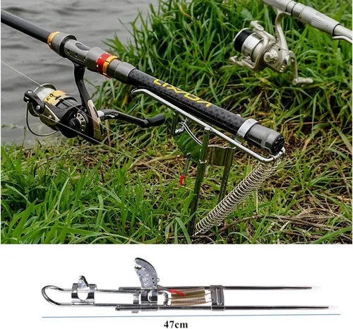 Vista 2 de Soporte de caña de pescar práctico desmontable al aire libre doble ángulo de resorte poste de pesca automático encendedor soporte soporte