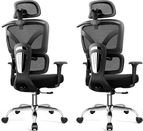 Vista 20 de Silla ergonómica de escritorio de oficina, silla de oficina de malla de respaldo alto con soporte lumbar ajustable, reposacabezas 3D, sillas de Negro