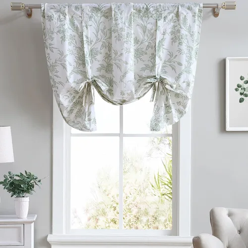 Vista 16 de Laura Ashley - Cenefa, tratamiento de ventana de 100% algodón suave con bolsillo para barra, ligero y lavable a máquina, cortina con detalle