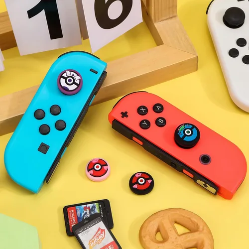 Vista 2 de DLseego PK Balls - 4 tapas de agarre para el pulgar regular NS SwitchSwitch LiteSwitch OLED, Pika Joy Con controlador de joystick cubierta